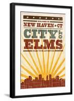 New Haven, Connecticut - Skyline and Sunburst Screenprint Style-Lantern Press-Framed Art Print