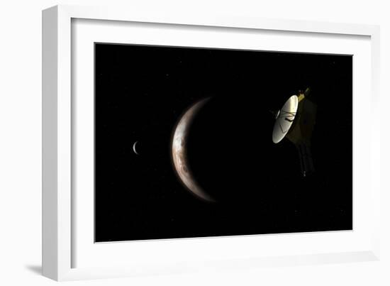 New Horizons Spacecraft Approaches Dwarf Planet Pluto and its Moon Charon-Stocktrek Images-Framed Art Print