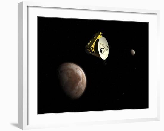 New Horizons Spacecraft Flies by Dwarf Planet Pluto and its Moon Charon-Stocktrek Images-Framed Art Print