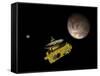 New Horizons Spacecraft over Dwarf Planet Pluto and its Moon Charon-Stocktrek Images-Framed Stretched Canvas