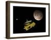 New Horizons Spacecraft over Dwarf Planet Pluto and its Moon Charon-Stocktrek Images-Framed Art Print