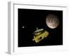 New Horizons Spacecraft over Dwarf Planet Pluto and its Moon Charon-Stocktrek Images-Framed Art Print