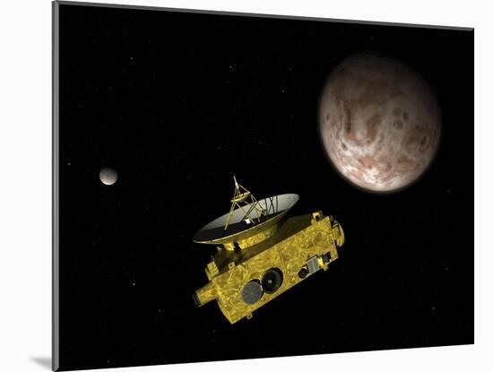 New Horizons Spacecraft over Dwarf Planet Pluto and its Moon Charon-Stocktrek Images-Mounted Art Print