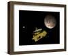 New Horizons Spacecraft over Dwarf Planet Pluto and its Moon Charon-Stocktrek Images-Framed Art Print