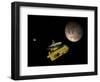 New Horizons Spacecraft over Dwarf Planet Pluto and its Moon Charon-Stocktrek Images-Framed Art Print