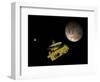 New Horizons Spacecraft over Dwarf Planet Pluto and its Moon Charon-Stocktrek Images-Framed Art Print