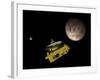 New Horizons Spacecraft over Dwarf Planet Pluto and its Moon Charon-Stocktrek Images-Framed Art Print