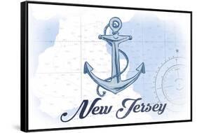 New Jersey - Anchor - Blue - Coastal Icon-Lantern Press-Framed Stretched Canvas