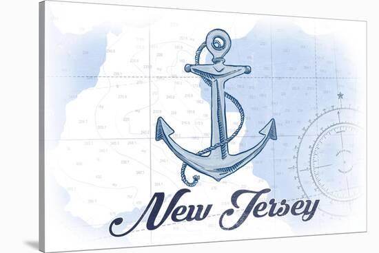 New Jersey - Anchor - Blue - Coastal Icon-Lantern Press-Stretched Canvas