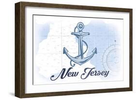 New Jersey - Anchor - Blue - Coastal Icon-Lantern Press-Framed Art Print