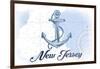 New Jersey - Anchor - Blue - Coastal Icon-Lantern Press-Framed Art Print
