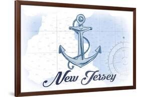 New Jersey - Anchor - Blue - Coastal Icon-Lantern Press-Framed Art Print