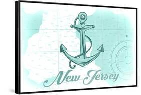 New Jersey - Anchor - Teal - Coastal Icon-Lantern Press-Framed Stretched Canvas