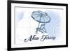 New Jersey - Beach Chair and Umbrella - Blue - Coastal Icon-Lantern Press-Framed Premium Giclee Print