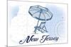 New Jersey - Beach Chair and Umbrella - Blue - Coastal Icon-Lantern Press-Mounted Premium Giclee Print