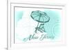 New Jersey - Beach Chair and Umbrella - Teal - Coastal Icon-Lantern Press-Framed Premium Giclee Print