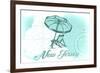 New Jersey - Beach Chair and Umbrella - Teal - Coastal Icon-Lantern Press-Framed Premium Giclee Print