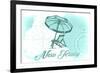 New Jersey - Beach Chair and Umbrella - Teal - Coastal Icon-Lantern Press-Framed Premium Giclee Print