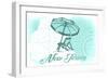 New Jersey - Beach Chair and Umbrella - Teal - Coastal Icon-Lantern Press-Framed Art Print