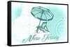 New Jersey - Beach Chair and Umbrella - Teal - Coastal Icon-Lantern Press-Framed Stretched Canvas