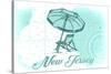 New Jersey - Beach Chair and Umbrella - Teal - Coastal Icon-Lantern Press-Stretched Canvas