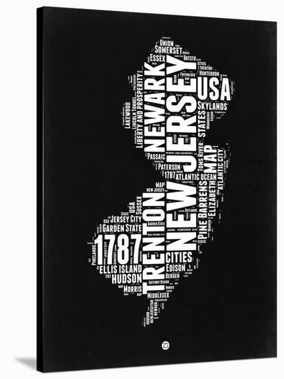 New Jersey Black and White Map-NaxArt-Stretched Canvas