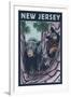 New Jersey - Black Bears in Tree-Lantern Press-Framed Art Print