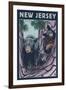 New Jersey - Black Bears in Tree-Lantern Press-Framed Art Print