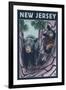 New Jersey - Black Bears in Tree-Lantern Press-Framed Art Print