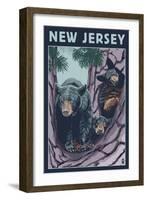 New Jersey - Black Bears in Tree-Lantern Press-Framed Art Print