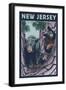 New Jersey - Black Bears in Tree-Lantern Press-Framed Art Print