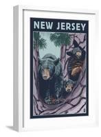 New Jersey - Black Bears in Tree-Lantern Press-Framed Art Print