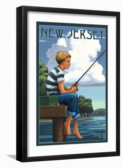 New Jersey - Boy Fishing-Lantern Press-Framed Art Print