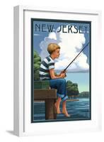 New Jersey - Boy Fishing-Lantern Press-Framed Art Print