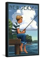 New Jersey - Boy Fishing-Lantern Press-Framed Stretched Canvas