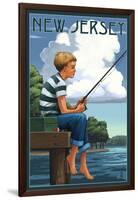 New Jersey - Boy Fishing-Lantern Press-Framed Art Print