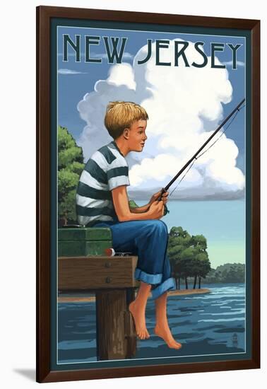 New Jersey - Boy Fishing-Lantern Press-Framed Art Print