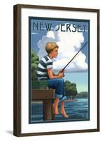 New Jersey - Boy Fishing-Lantern Press-Framed Art Print