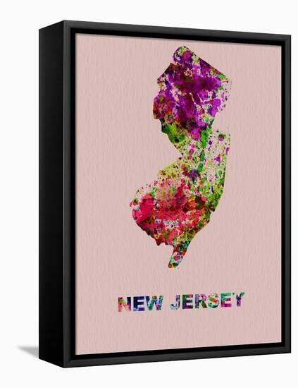 New Jersey Color Splatter Map-NaxArt-Framed Stretched Canvas