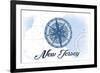 New Jersey - Compass - Blue - Coastal Icon-Lantern Press-Framed Premium Giclee Print