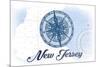 New Jersey - Compass - Blue - Coastal Icon-Lantern Press-Mounted Premium Giclee Print