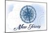 New Jersey - Compass - Blue - Coastal Icon-Lantern Press-Mounted Art Print