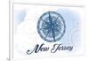 New Jersey - Compass - Blue - Coastal Icon-Lantern Press-Framed Art Print