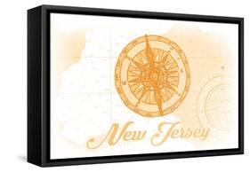 New Jersey - Compass - Yellow - Coastal Icon-Lantern Press-Framed Stretched Canvas