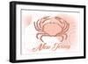 New Jersey - Crab - Coral - Coastal Icon-Lantern Press-Framed Art Print