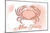 New Jersey - Crab - Coral - Coastal Icon-Lantern Press-Mounted Art Print