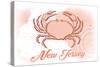 New Jersey - Crab - Coral - Coastal Icon-Lantern Press-Stretched Canvas