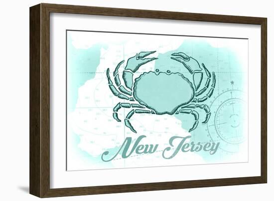 New Jersey - Crab - Teal - Coastal Icon-Lantern Press-Framed Art Print