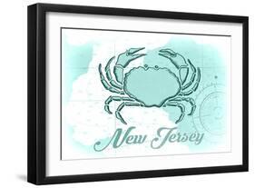 New Jersey - Crab - Teal - Coastal Icon-Lantern Press-Framed Art Print