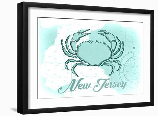 New Jersey - Crab - Teal - Coastal Icon-Lantern Press-Framed Art Print